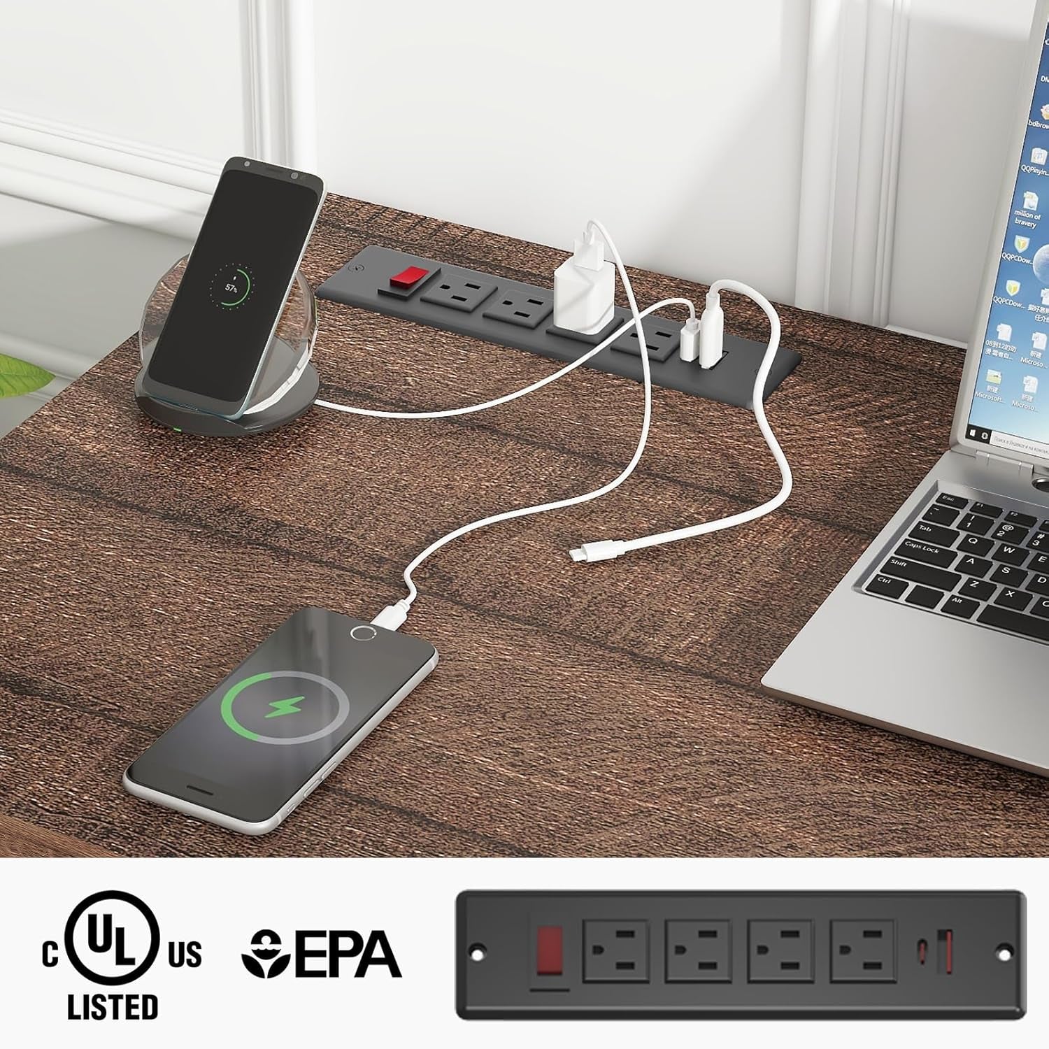 Farmhouse 47" Executive Desk, Computer Desk with Drawers and Storage Cabinet, Workstation Computer Desk for Home Office and Study.Red-Brown