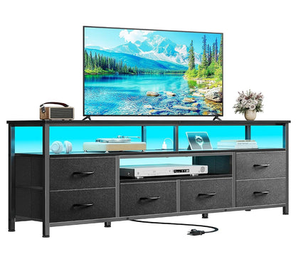 63'' LED TV Stand, Entertainment Center w/Power Outlets, Black