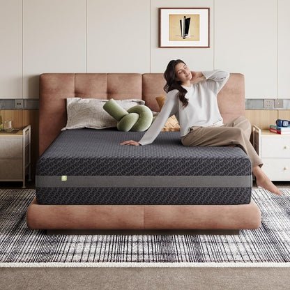 14 Inch Queen Size Mattress, Queen Gel Memory Foam Mattress with Green Tea-Infused Foam for Pressure Relief, Body Contouring, & Balanced Support, Breathable Side Panel, Mattresses in a Box