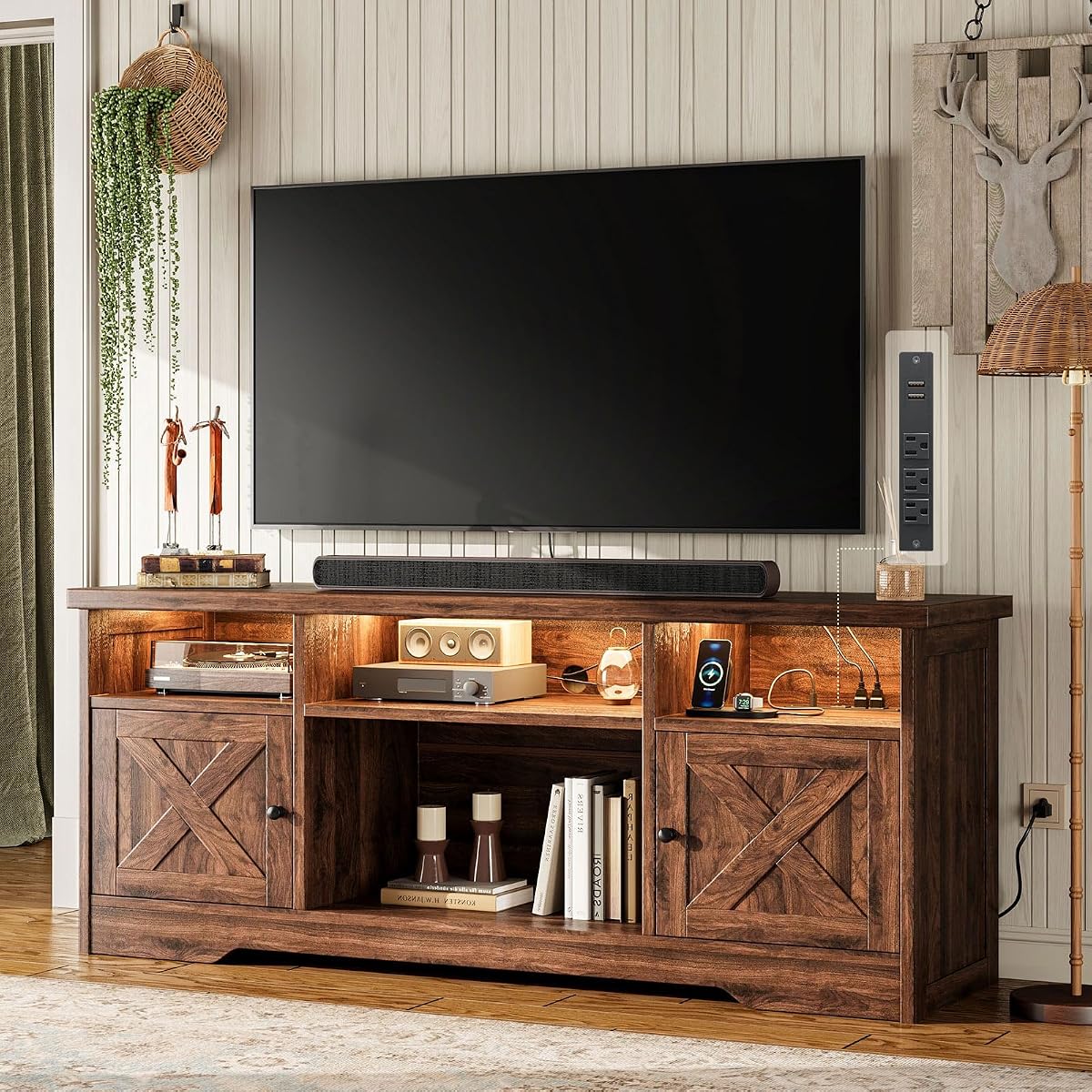 TV Stand for 65 Inch TV, Entertainment Center, Walnut