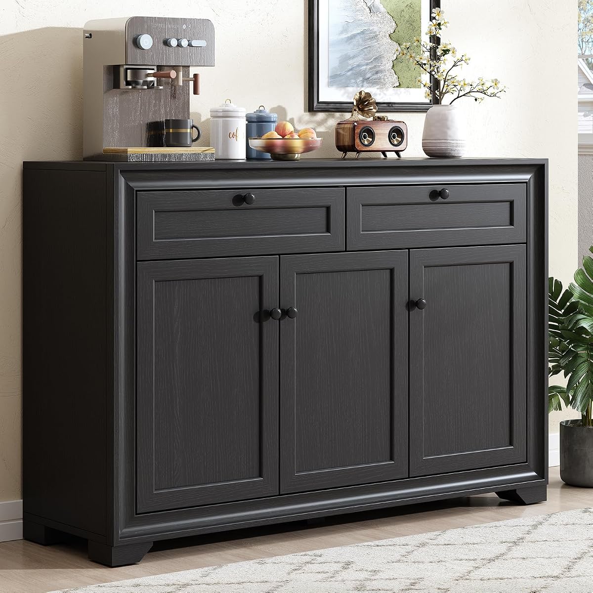 48 Inches Sideboard Buffet Cabinet with Storage, Black