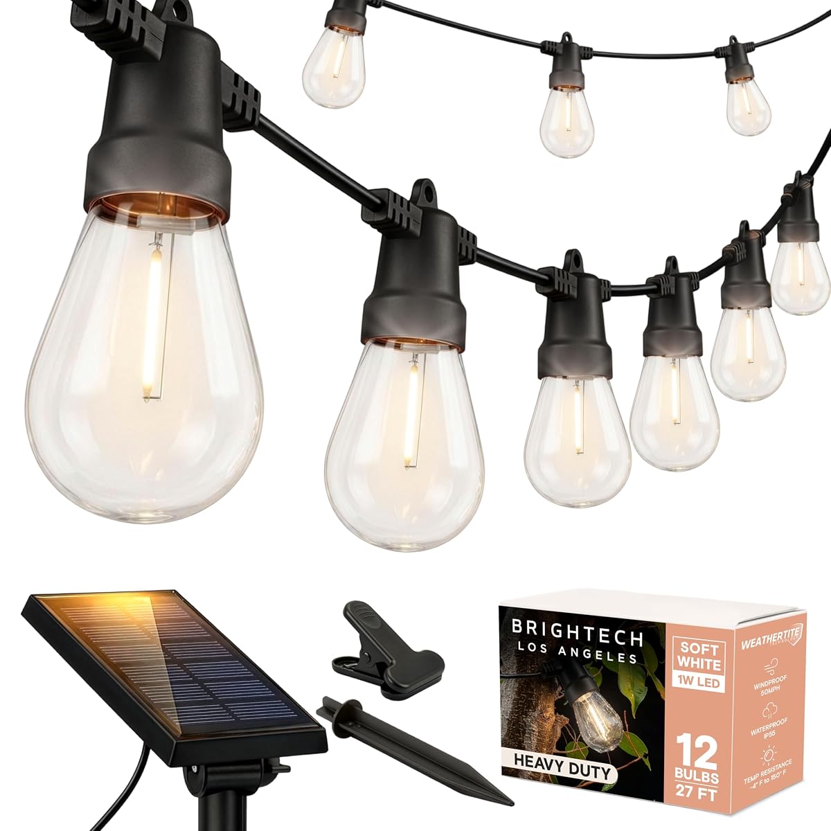 Ambience Pro Solar Powered Outdoor String Lights -27 ft Commercial Grade