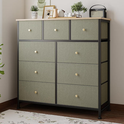 Fabric Dresser for Bedroom with 9 Drawers, Storage Tower