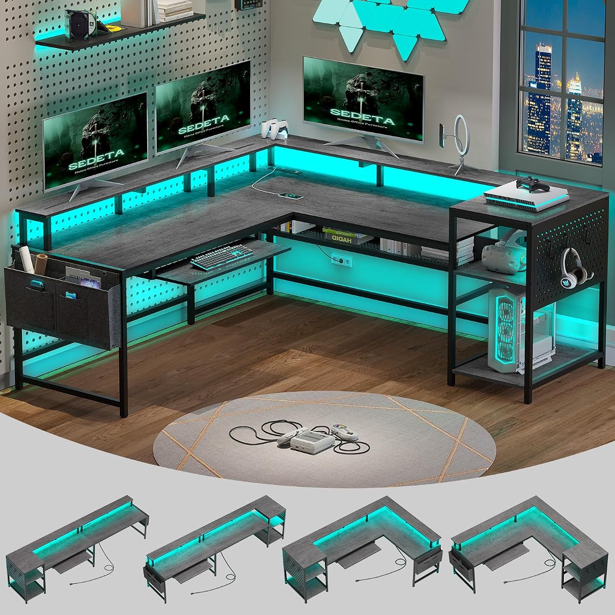 L Shaped Gaming Desk, Convertible 96" Home Office Desk or Corner Desk
