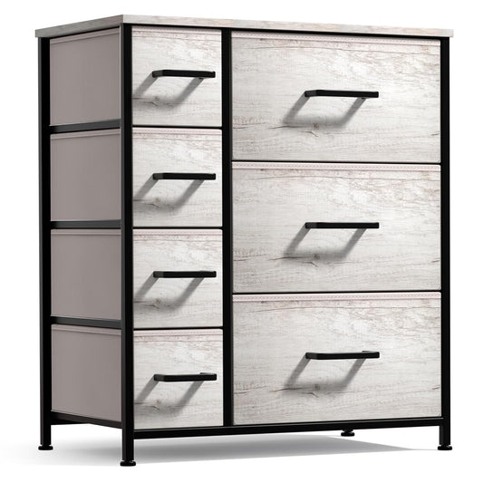 Dresser with 7 Faux Wood Drawers, Storage Unit Organizer Chest for Clothes