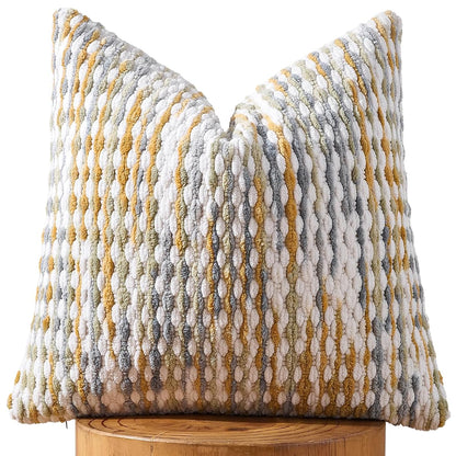 Boho Chenille Pillow Cover Decorative Tufted Pillowcase for Couch Bed Sofa Bedroom Living Room Modern 18 x 18-Inch Grey