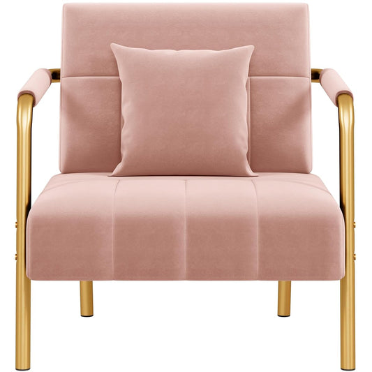 30" Accent Chair Velvet Armchair with Golden Frame, Pink