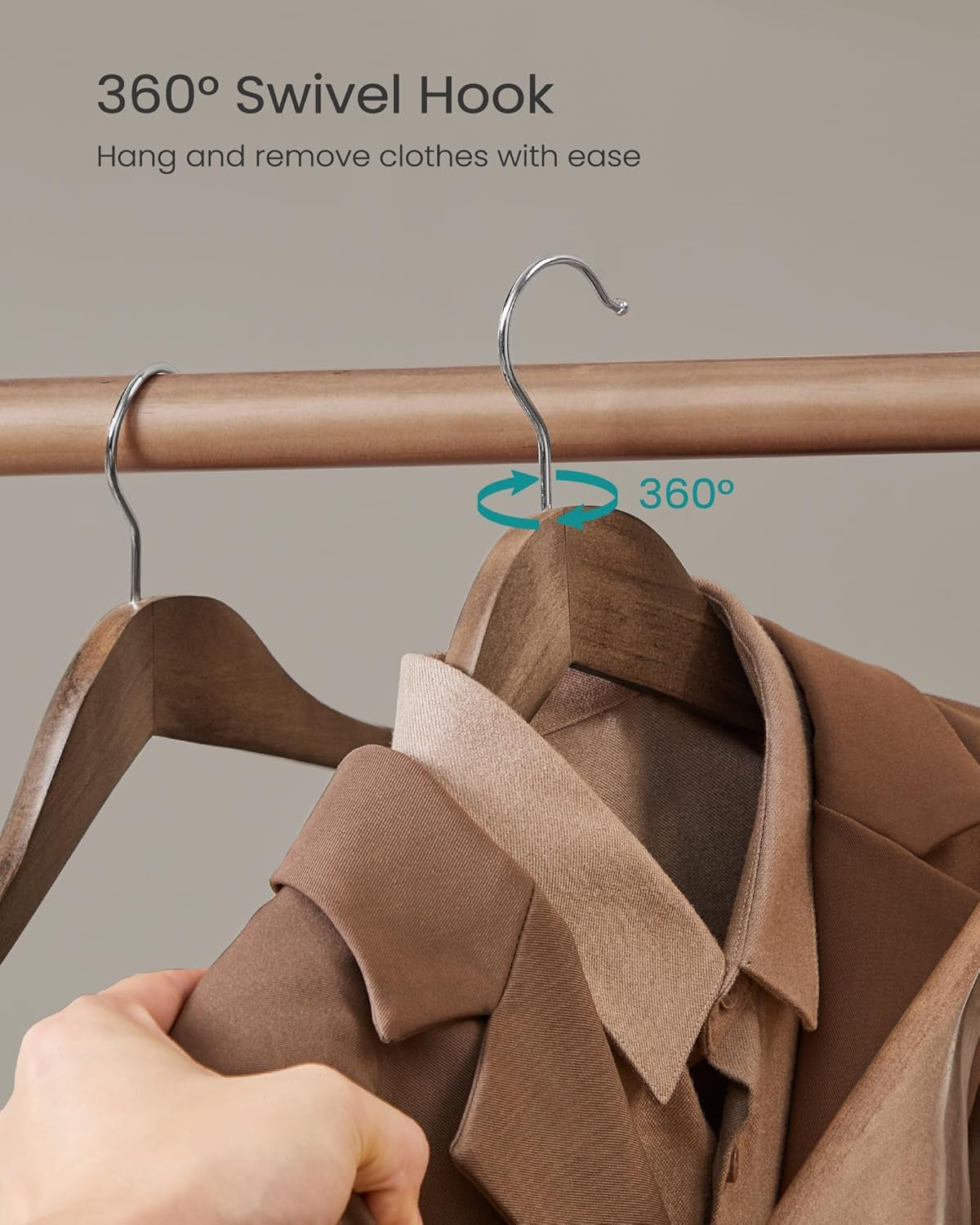 Extra Wide Wooden Suit Hangers, Set of 10 Clothes Hangers, Swivel Hooks, Non-Slip Bars, for Outfits, Suits, Coats, Shirts, Dresses, Walnut Color UCRW050KZ01