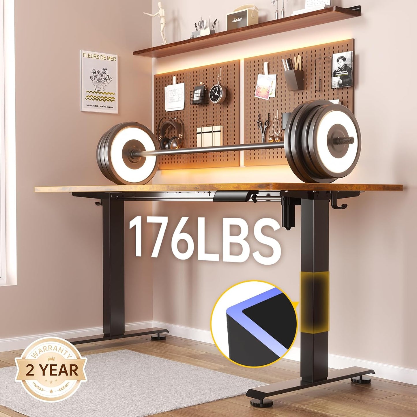 47.2" Standing Desk, Adjustable Height Office Desk with Wood Desktop, Computer Table for Home Work, Study and Gaming, Small Spaces, Modern Furniture，Brown