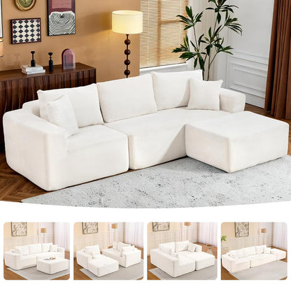 2025 New 108" Cloud Couch Sectional, Comfy Boneless Modular Sectional Sofa with L-Shaped Chaise, Deep Seat Couch for Living Room, No Assembly Required (Beige, Chaise Ottoman)