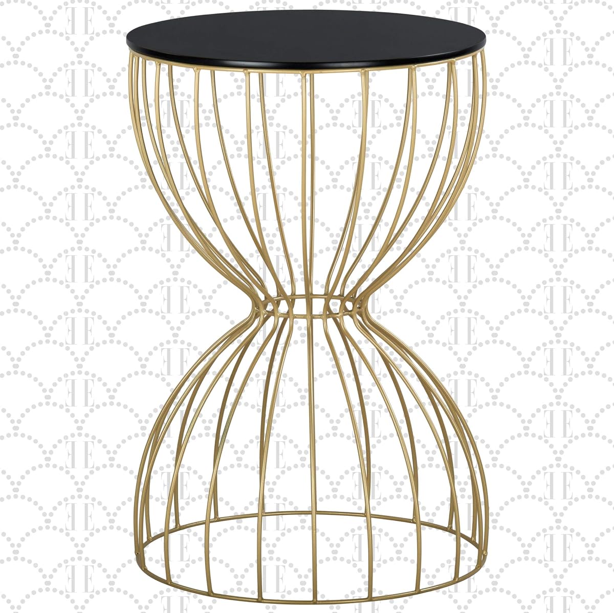 Elle Décor Cami Modern Hourglass End Table, Metal Side Table with Metal Top, or Coffee Table for Living Room, Decorative Round Accent Nightstand for Bedroom (Gold/Black), 23.75in (H)