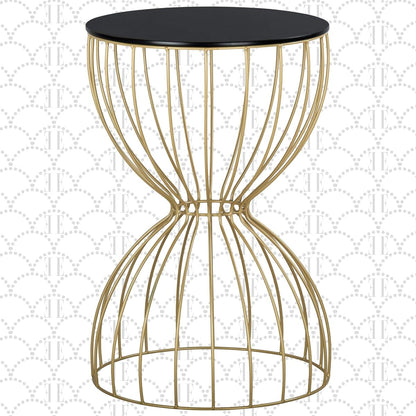 Elle Décor Cami Modern Hourglass End Table, Metal Side Table with Metal Top, or Coffee Table for Living Room, Decorative Round Accent Nightstand for Bedroom (Gold/Black), 23.75in (H)