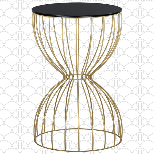 Elle Décor Cami Modern Hourglass End Table, Metal Side Table with Metal Top, or Coffee Table for Living Room, Decorative Round Accent Nightstand for Bedroom (Gold/Black), 23.75in (H)