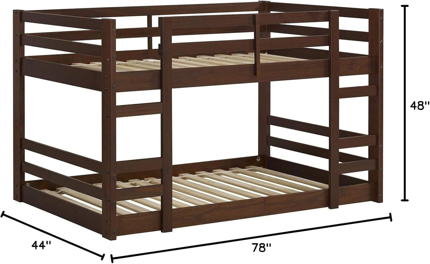 Alexander Classic Solid Wood Stackable Jr Twin over Twin Bunk Bed, Twin over Twin, Walnut