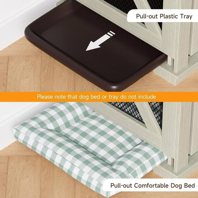 71" Dog Crate Furniture for 2 Dogs, Dog Kennel with 3 Storage Drawers & Removable Divider, Extra Large Double Dog Cage as TV Stand, Furniture Style Dog Crates with Sliding Barn Door