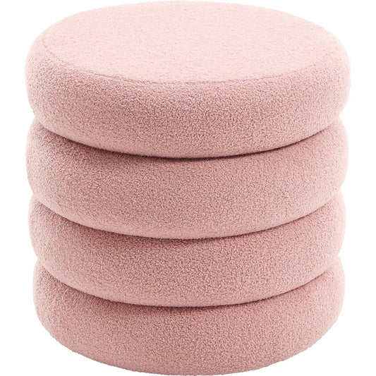 Round Ottoman, Ottomans with Storage, Cute Poufs for Living Room, Bedroom Stools with Removable Lid, Ottoman Stools for Extra Seating, Pink, 19.5" Width