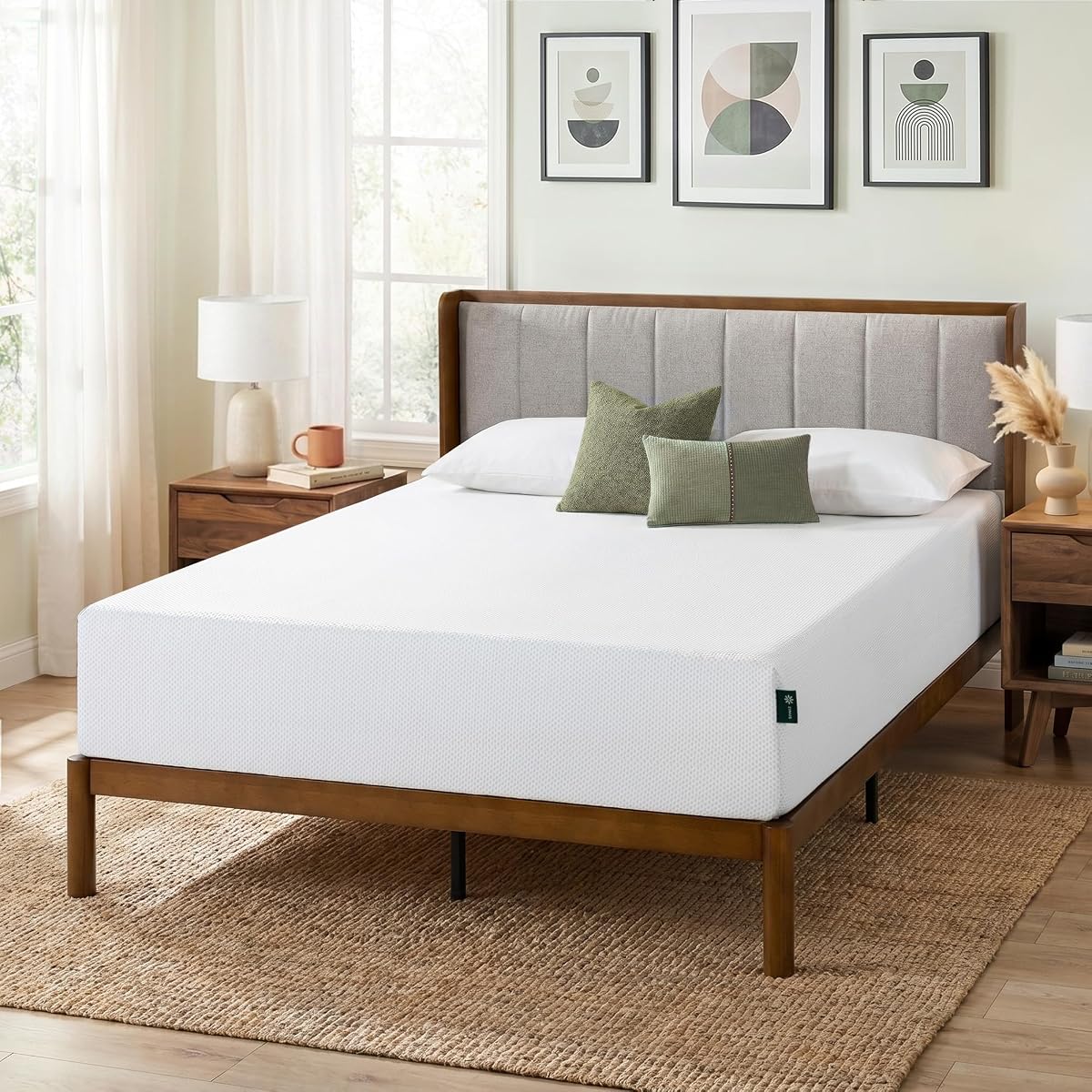 12 Inch Green Tea Cooling Gel Memory Foam Mattress, Fiberglass Free