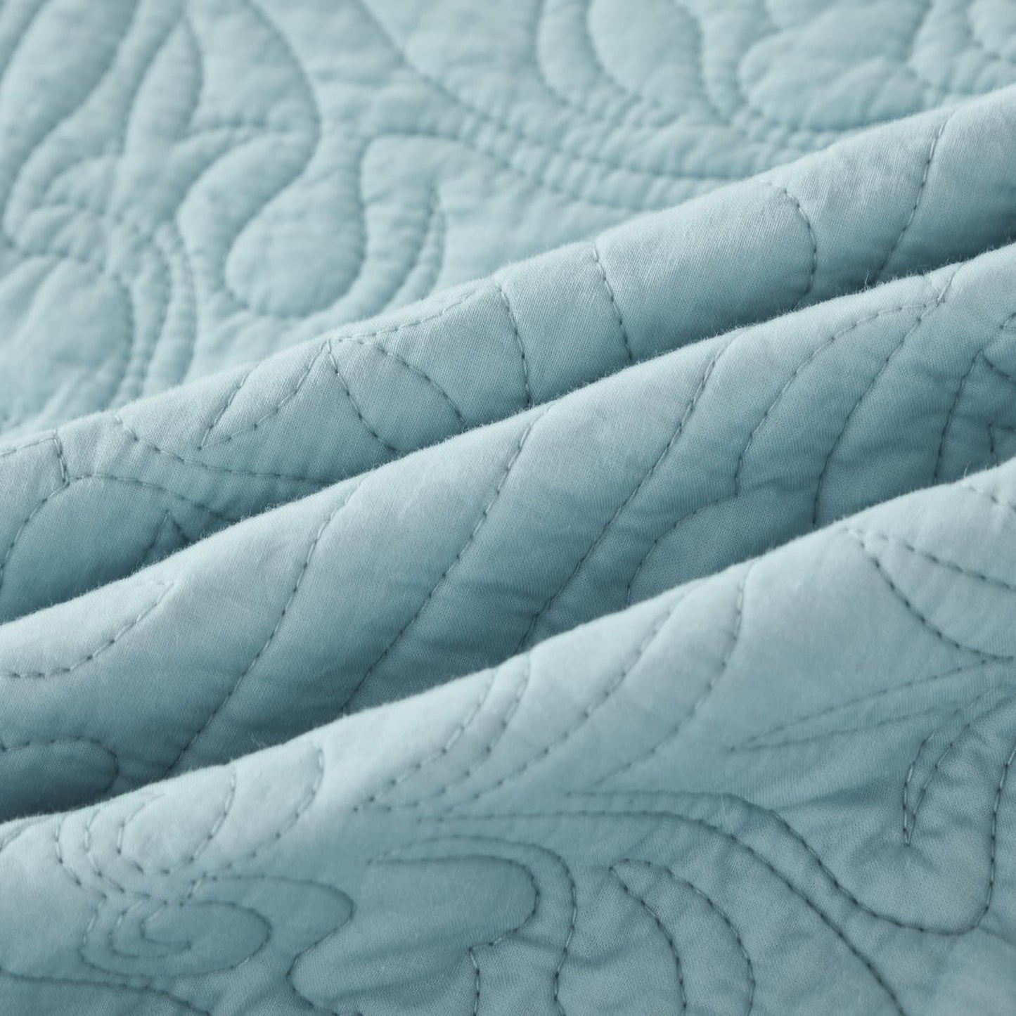 100% Cotton Quilted Pillow Sham Floral Printed Pillow Cover King Size (Baby Blue)