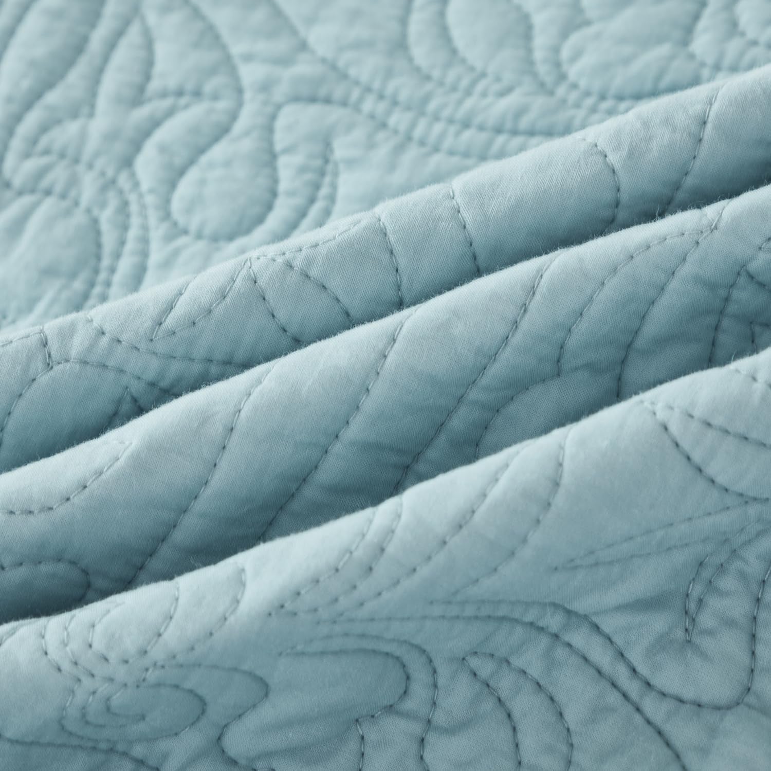 100% Cotton Quilted Pillow Sham Floral Printed Pillow Cover King Size (Baby Blue)
