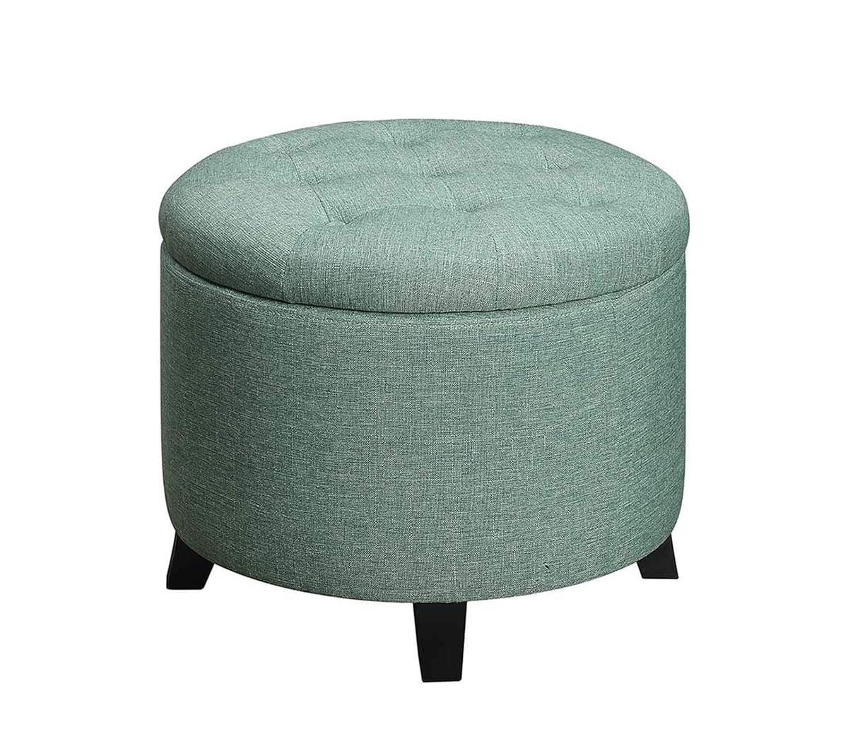 Designs4Comfort Round Storage Ottoman 19.75" - Versatile Contemporary Foot Stool for Living Room, Office, Green Fabric