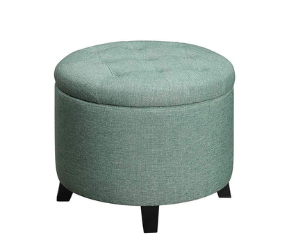 Designs4Comfort Round Storage Ottoman 19.75" - Versatile Contemporary Foot Stool for Living Room, Office, Green Fabric