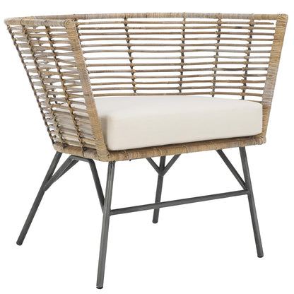 SAFAVIEH Home Collection Camira Tropical White/Natural Rattan Dining Chair with Cushion (Fully Assembled)