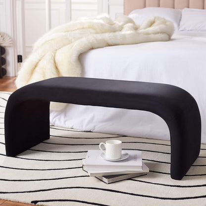 SAFAVIEH Furniture - Tenko Bench - Black - Solid Wood - Modern Shearling Design - Ideal for Entryway, Bedroom, Living Room, 18.5" Seat Height - Fully Assembled (BCH1300B)