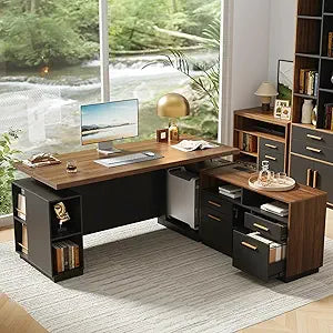 71" L Shaped Executive Standing Desk with 4 Drawers, view 2
