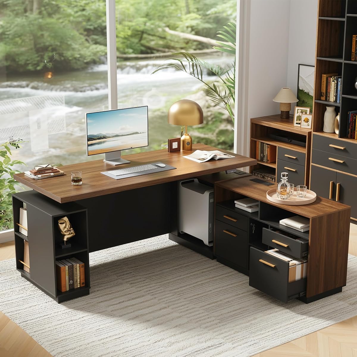71" L Shaped Executive Standing Desk with 4 Drawers