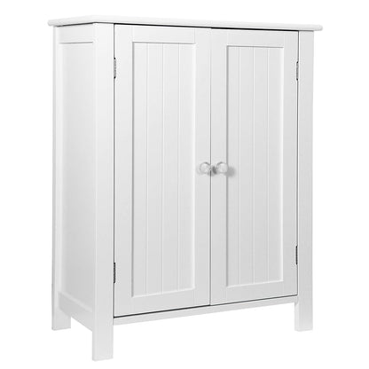 Bathroom Floor Storage Cabinet with Double Door + Adjustable Shelf, Wooden Organizer Cabinet for Living Room, Bathroom, Bedroom, Modern Home Furniture (White)