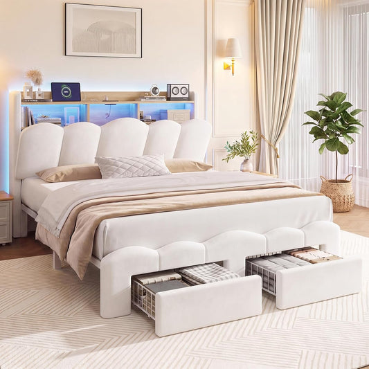 White Full Bed Frame with Storage