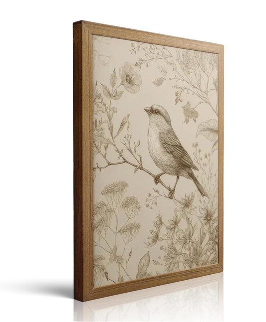 Javsris Framed Bird Canvas Wall Art Retro Farmhouse Sparrow Wall Decor Vintage