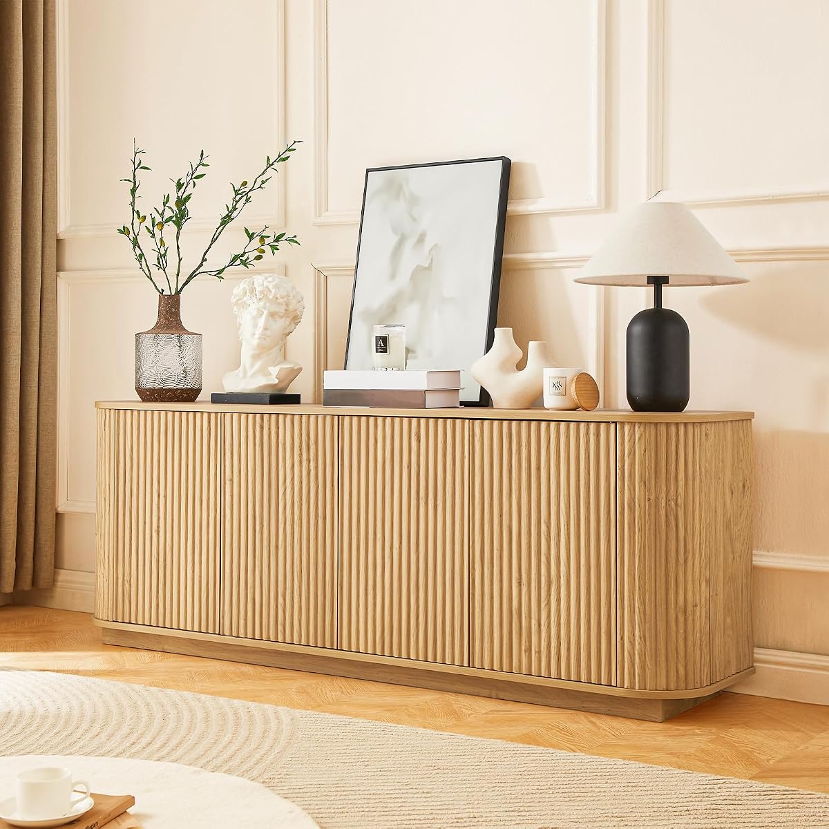 64'' Sideboard Buffet Cabinet, Wood Entertainment Center Modern TV Stand