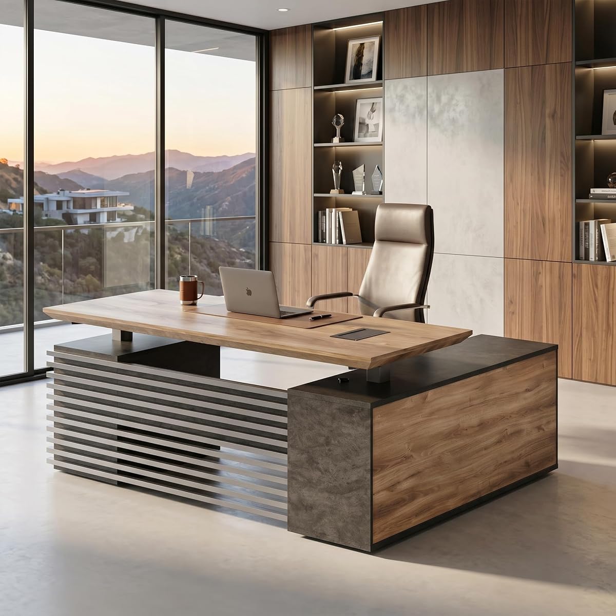 71" Executive Standing Desk with Locking Drawers and Charging Station