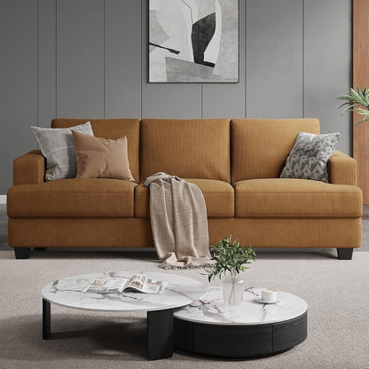 89 Inch Sofa with Extra Deep Seats Oversize, 3 Seater Sofa for Living Room, Modern Couch and Sofa, Comfy Armrests and Seats and Backrests, Easy Installation, Corduroy Fabric Ginger Yellow