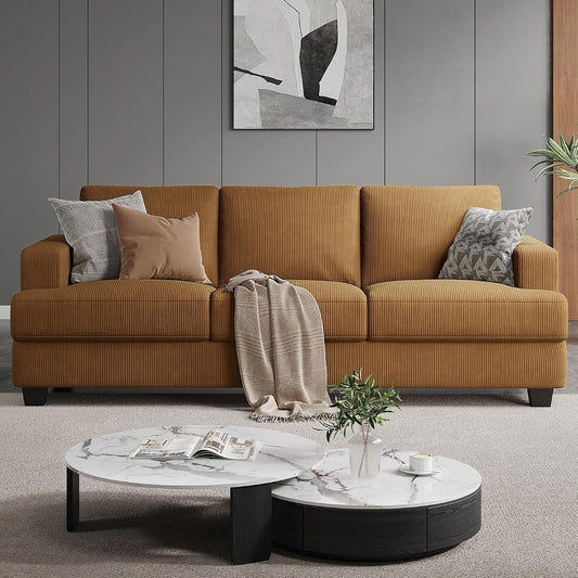 89 Inch Sofa with Extra Deep Seats Oversize, 3 Seater Sofa for Living Room, Modern Couch and Sofa, Comfy Armrests and Seats and Backrests, Easy Installation, Corduroy Fabric Ginger Yellow