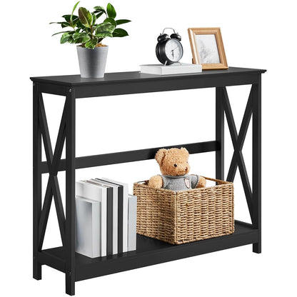 Narrow Black Entryway Console Table, 2-Tier X-Frame Storage Shelf