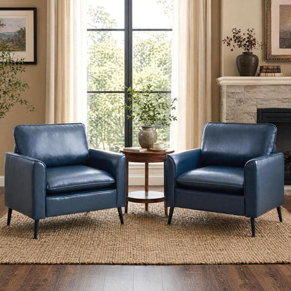 Accent Chairs Set of 2, Faux Leather Arm Chairs (Blue, 2)