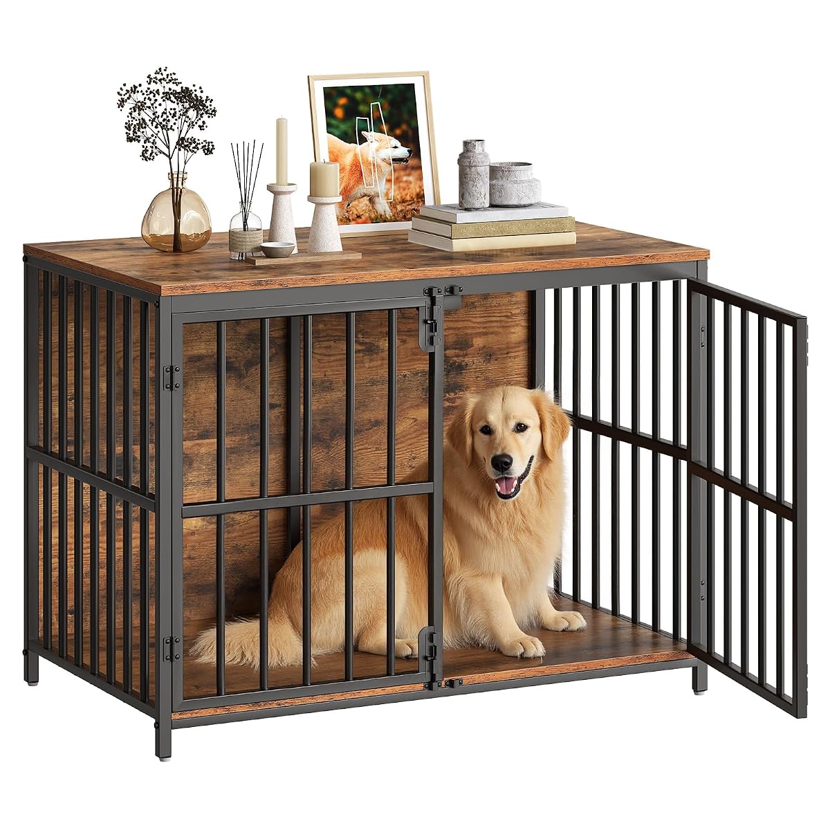 38.6" Dog Crate Furniture, Wooden Dog Kennel Indoor