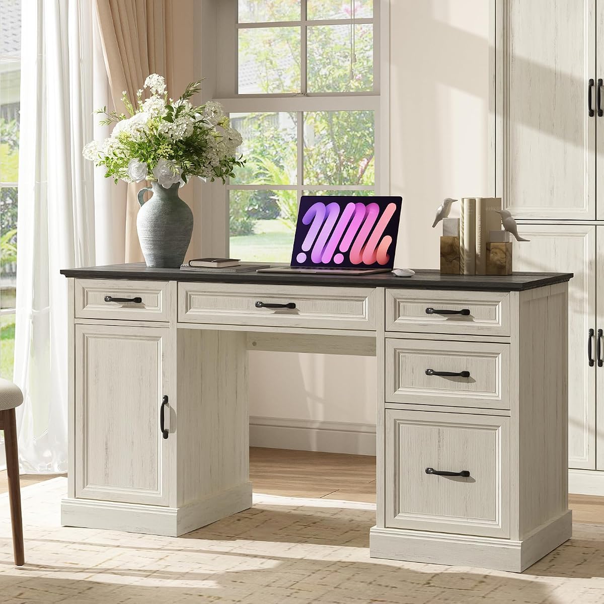 58'' Farmhouse Executive Desk with Drawers