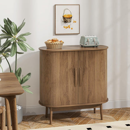 Accent Small Storage Cabine, Buffet Cabinet with Storage, Mid Century Modern Sliding Door Sideboard Cabinet for Kitchen, Entryway (Walnut)
