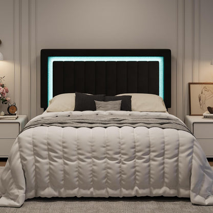 Queen Size Velvet Bed Frame with LED Light, Black