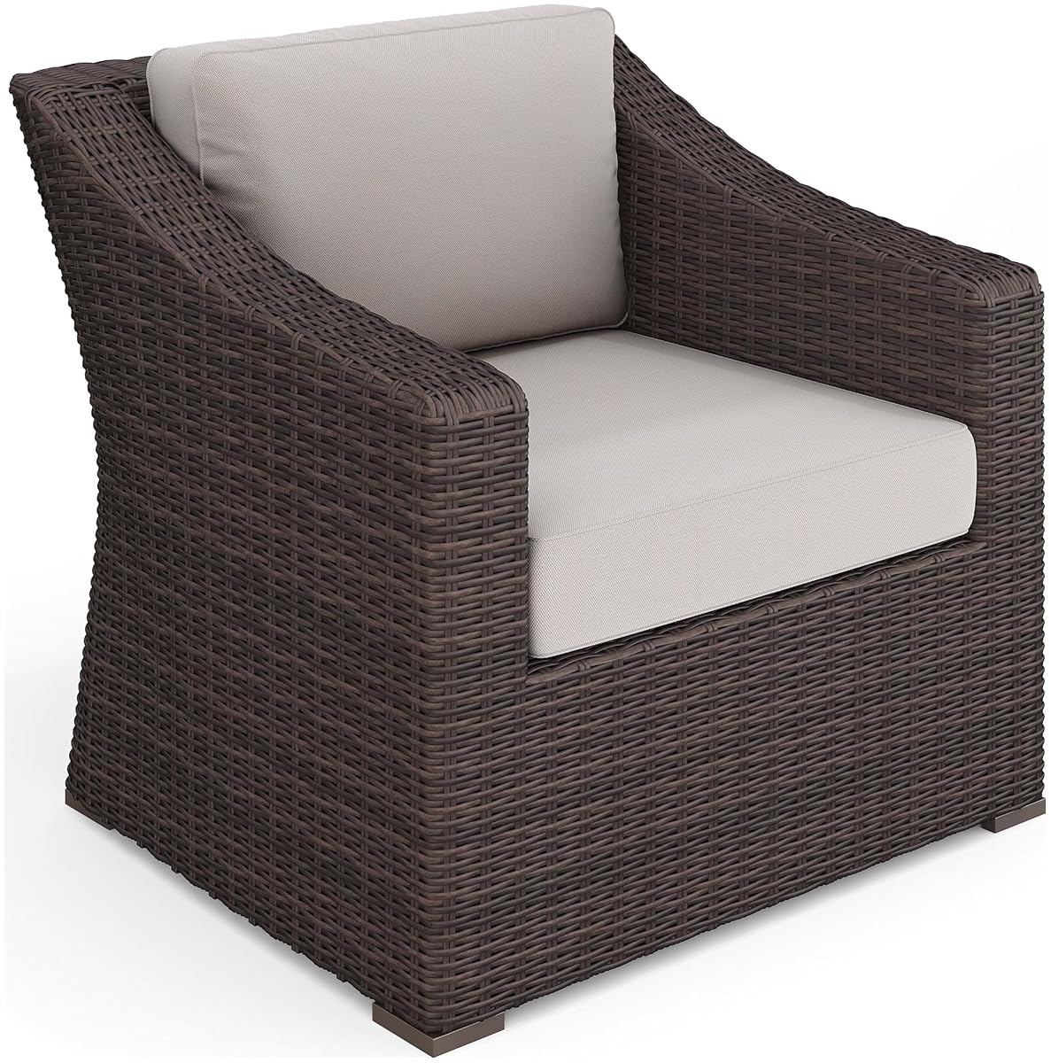 Bedford Indoor-Outdoor Patio Accent Chair with Rattan Wicker Finish in Brown with Tan All-Weather Cushions