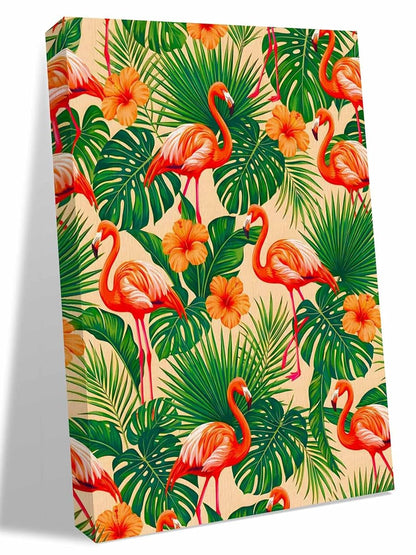 NuYeBiofx Summer Beach Pink Flamingo Canvas Wall Art Prints,48"x32" Framed Picture Artwork Green Tropical Leaves Printed Canvas Oil Painting for Living Room Bedroom Office,Ready to Hang