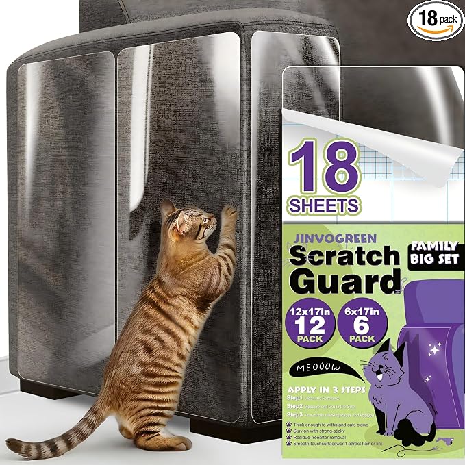 Large Cat Scratch Furniture Protector, 18 Pcs Clear Anti Cat Scratch Protector, Self-Adhesive Furniture Cat Scratch Protector, 17in