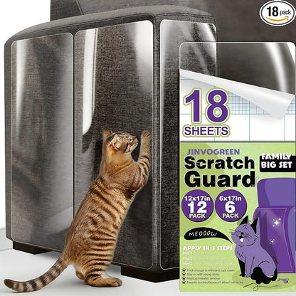 Large Cat Scratch Furniture Protector, 18 Pcs Clear Anti Cat Scratch Protector, Self-Adhesive Furniture Cat Scratch Protector, 17in