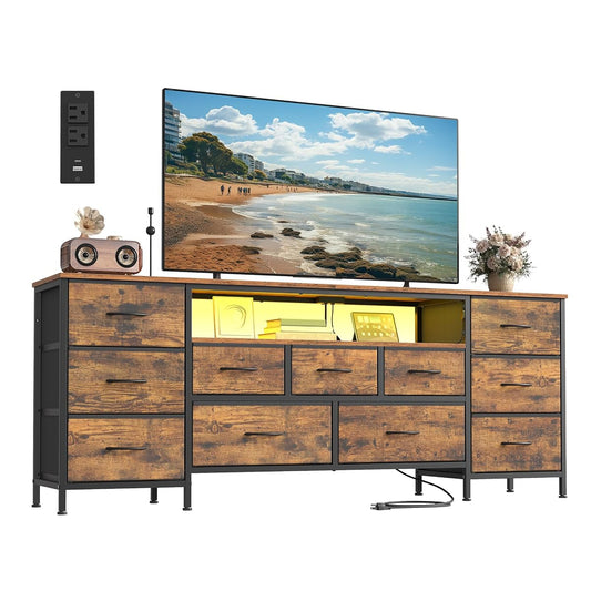 SONGMICS BELLAH Collection - TV Stand for TVs Up to 70 Inches, Dresser for Bedroom, Living Room, Chest of Drawers, Steel, 11 Drawers and Shelf, Industrial, Rustic Brown ULGS043K101S