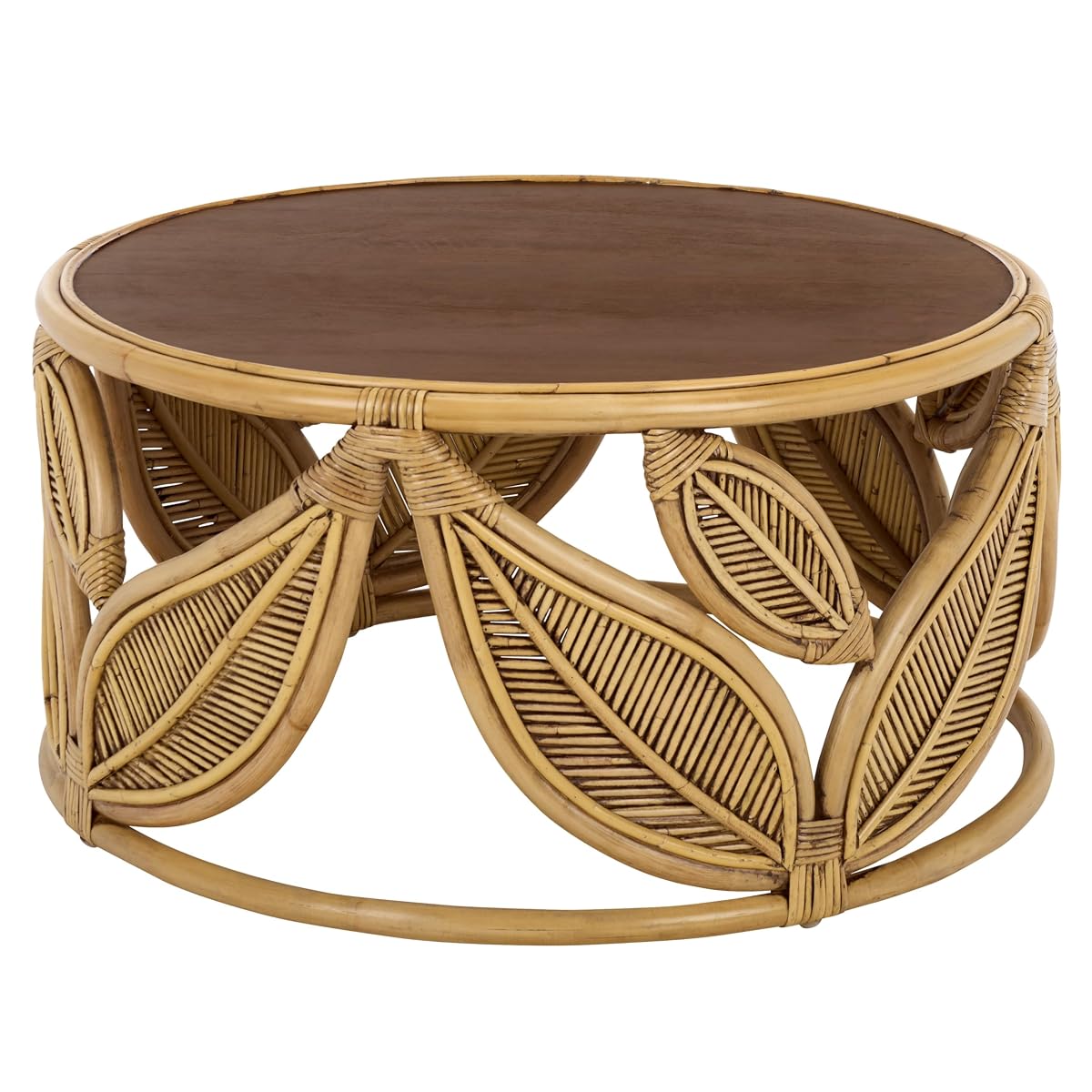 SAFAVIEH Furniture - Lusine Round Coffee Table - Honey Brown Wash & Solid Wood with Leaf Design - Boho Living Room Accent Table, 31.1" W x 31.1" D x 16" H (COF6520B)