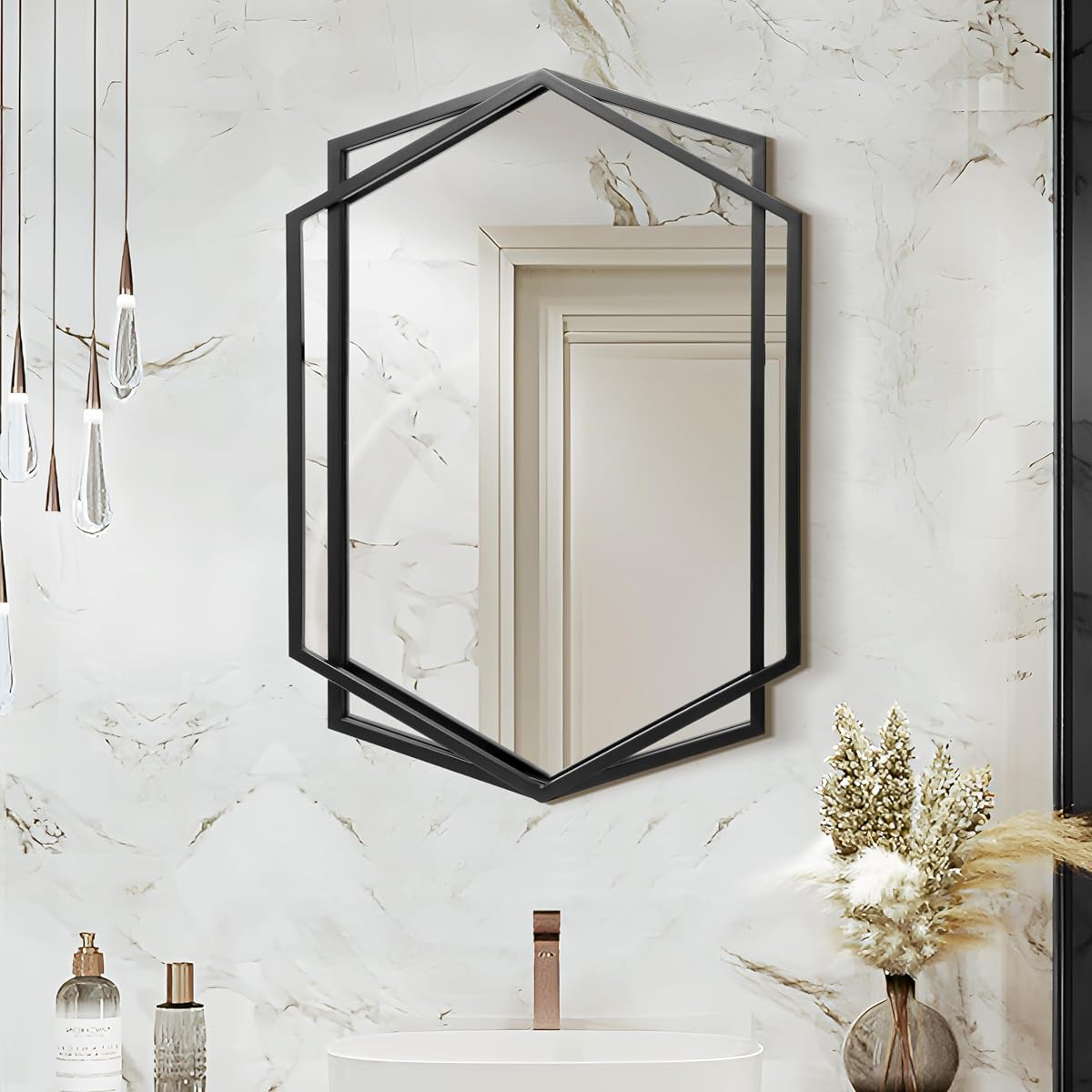 LuxenHome 31.8"X22" Wall Mirror | Black Metal Frame Vanity Mirrors for Bedroom, Entryway, Living Room Decor