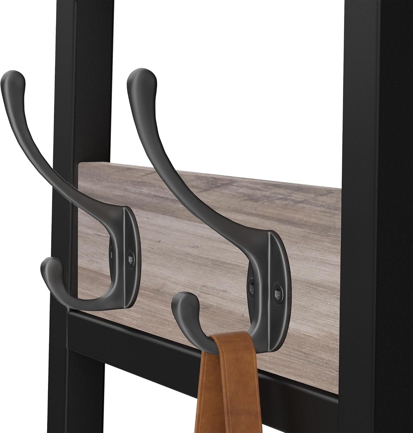 Coat Rack Freestanding, Coat Stand with 3 Shelves and 7 Hooks, Hall Tree Free Standing, Clothes Rack Stand Organizer, Industrial Style, Greige and Black